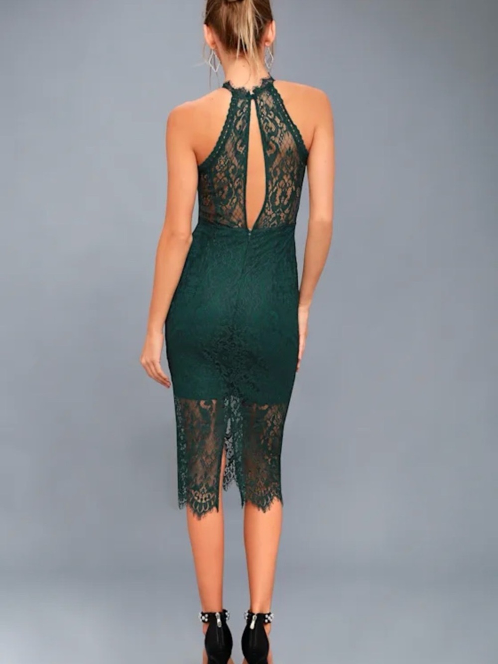 Lulu's Dark Emerald Lace Halter Midi Dress